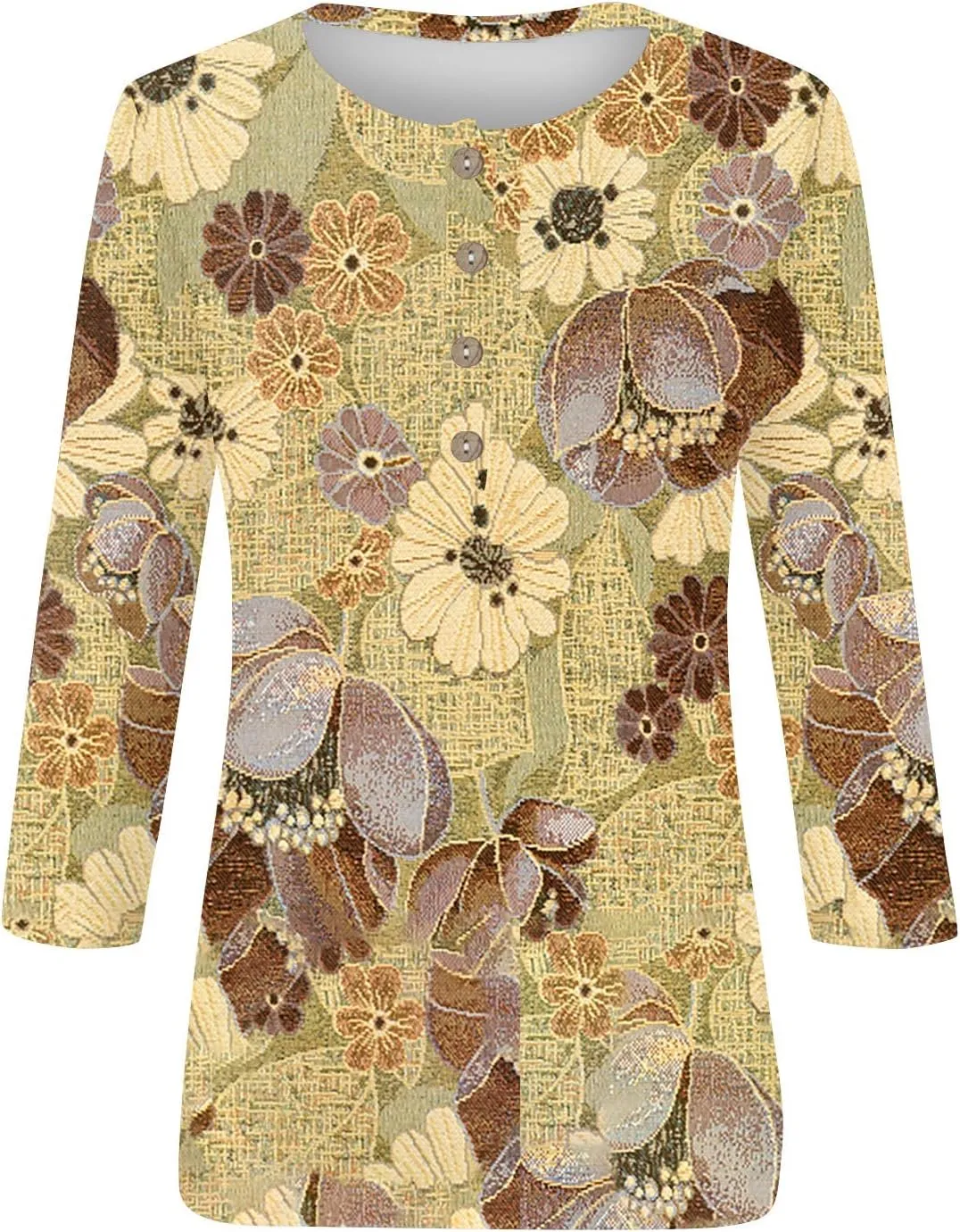 3/4 Sleeve Tops for Women Work Tops Summer Elbow Sleeve Shirt Casual Shirt Button Down Crewneck Tops Trendy