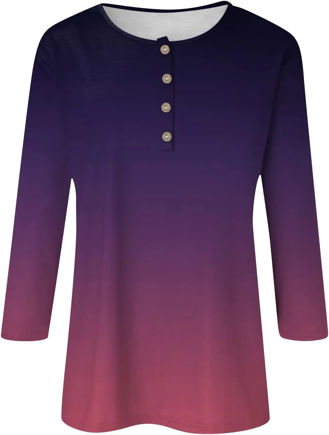 3/4 Sleeve Tops for Women Work Tops Summer Elbow Sleeve Shirt Casual Shirt Button Down Crewneck Tops Trendy
