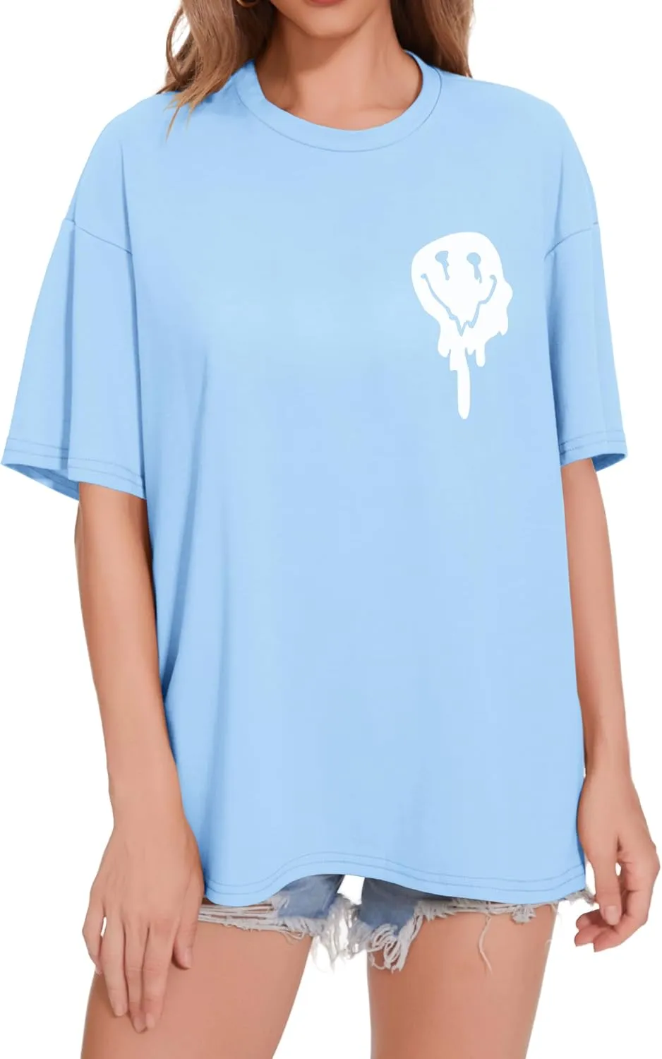 ADOREJOY Oversized Tshirts for Women Crewneck Summer Short Sleeve Loose Graphic Basic Tees