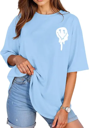 ADOREJOY Oversized Tshirts for Women Crewneck Summer Short Sleeve Loose Graphic Basic Tees