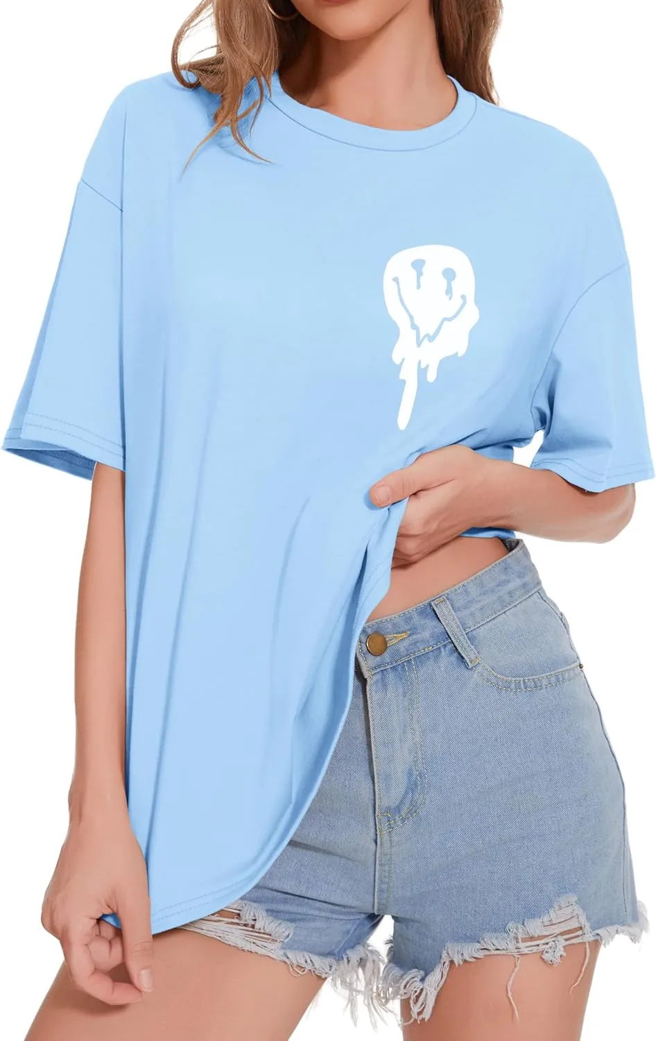 ADOREJOY Oversized Tshirts for Women Crewneck Summer Short Sleeve Loose Graphic Basic Tees
