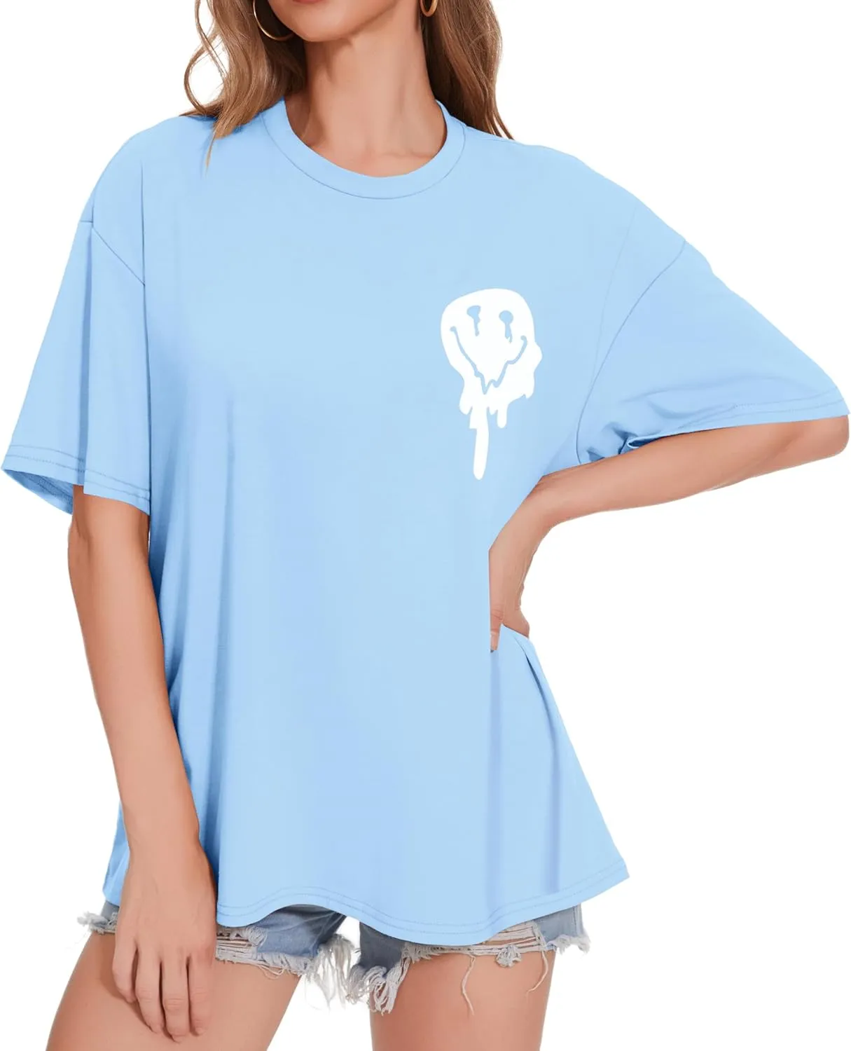 ADOREJOY Oversized Tshirts for Women Crewneck Summer Short Sleeve Loose Graphic Basic Tees