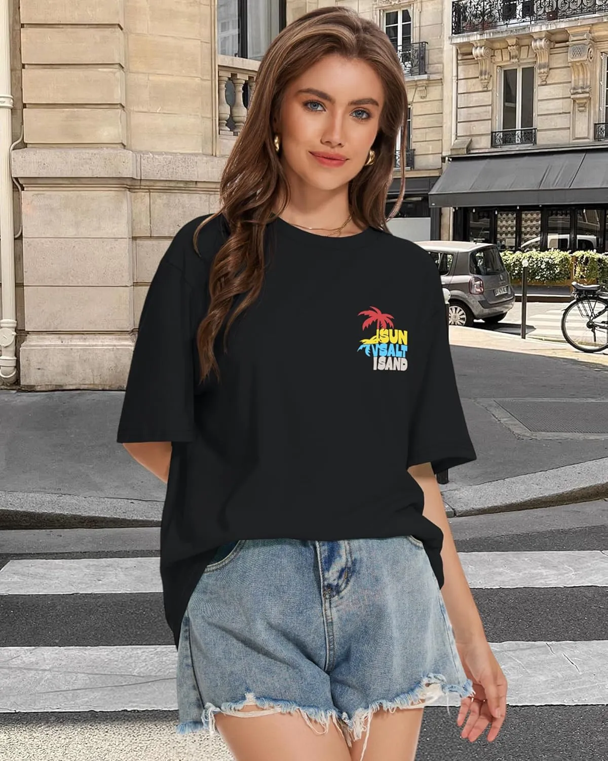ADOREJOY Oversized Tshirts for Women Crewneck Summer Short Sleeve Loose Graphic Basic Tees