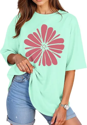 ADOREJOY Oversized Tshirts for Women Crewneck Summer Short Sleeve Loose Graphic Basic Tees