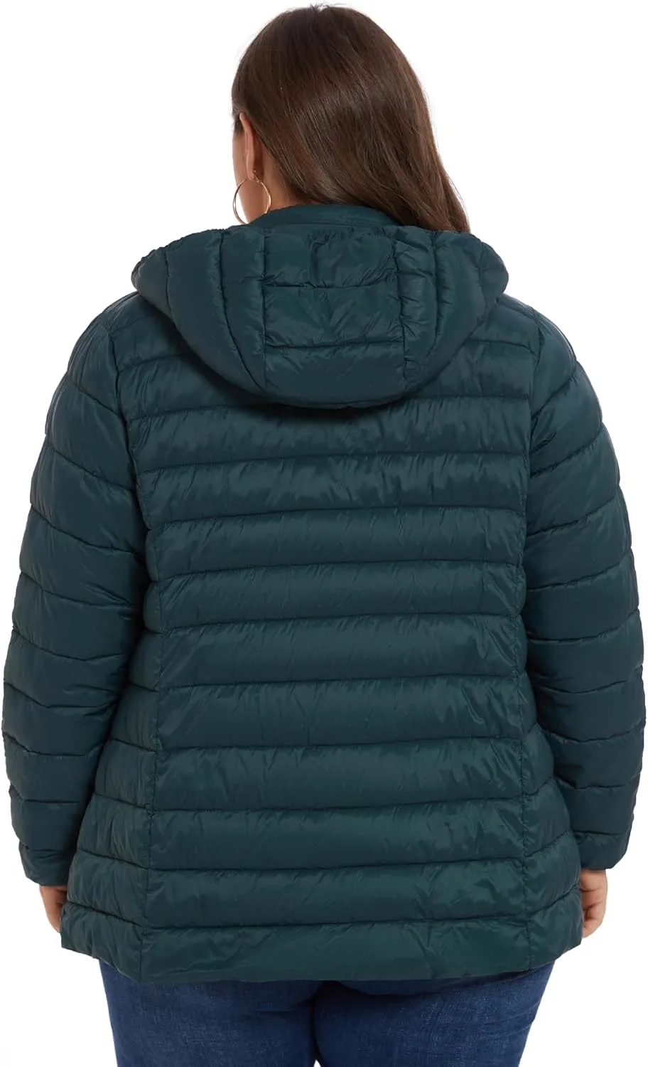 ANOTHER CHOICE Plus Size Packable Puffer Coat for Women, Light Weight Winter Jacket with Hood