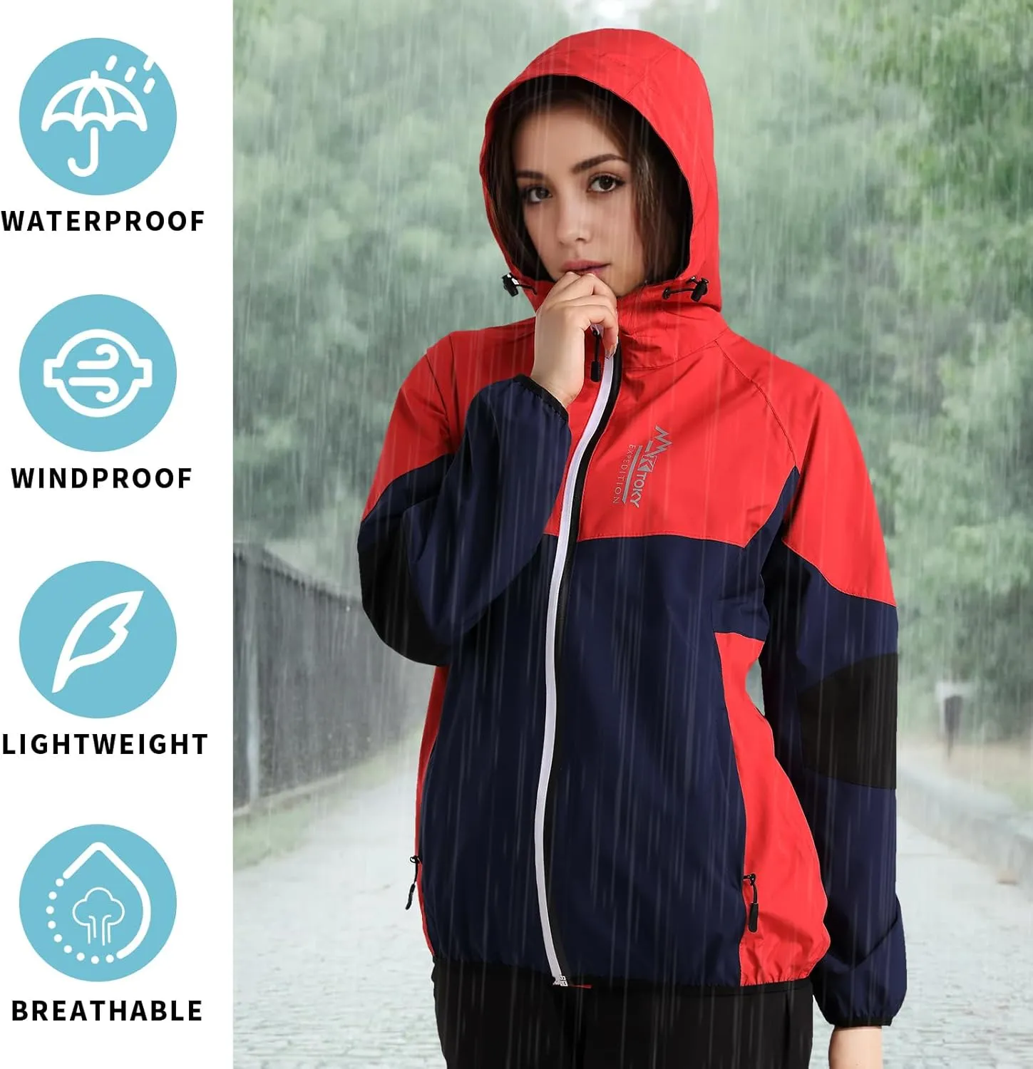 Arasiyama Women's Waterproof Rain Jackets with Hood Raincoat Lightweight Outdoor Jacket Cycling Golf Softshell Windbreaker