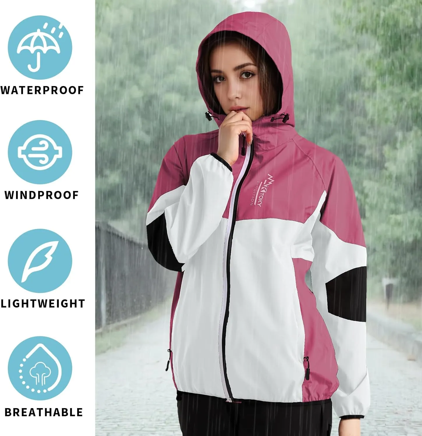Arasiyama Women's Waterproof Rain Jackets with Hood Raincoat Lightweight Outdoor Jacket Cycling Golf Softshell Windbreaker