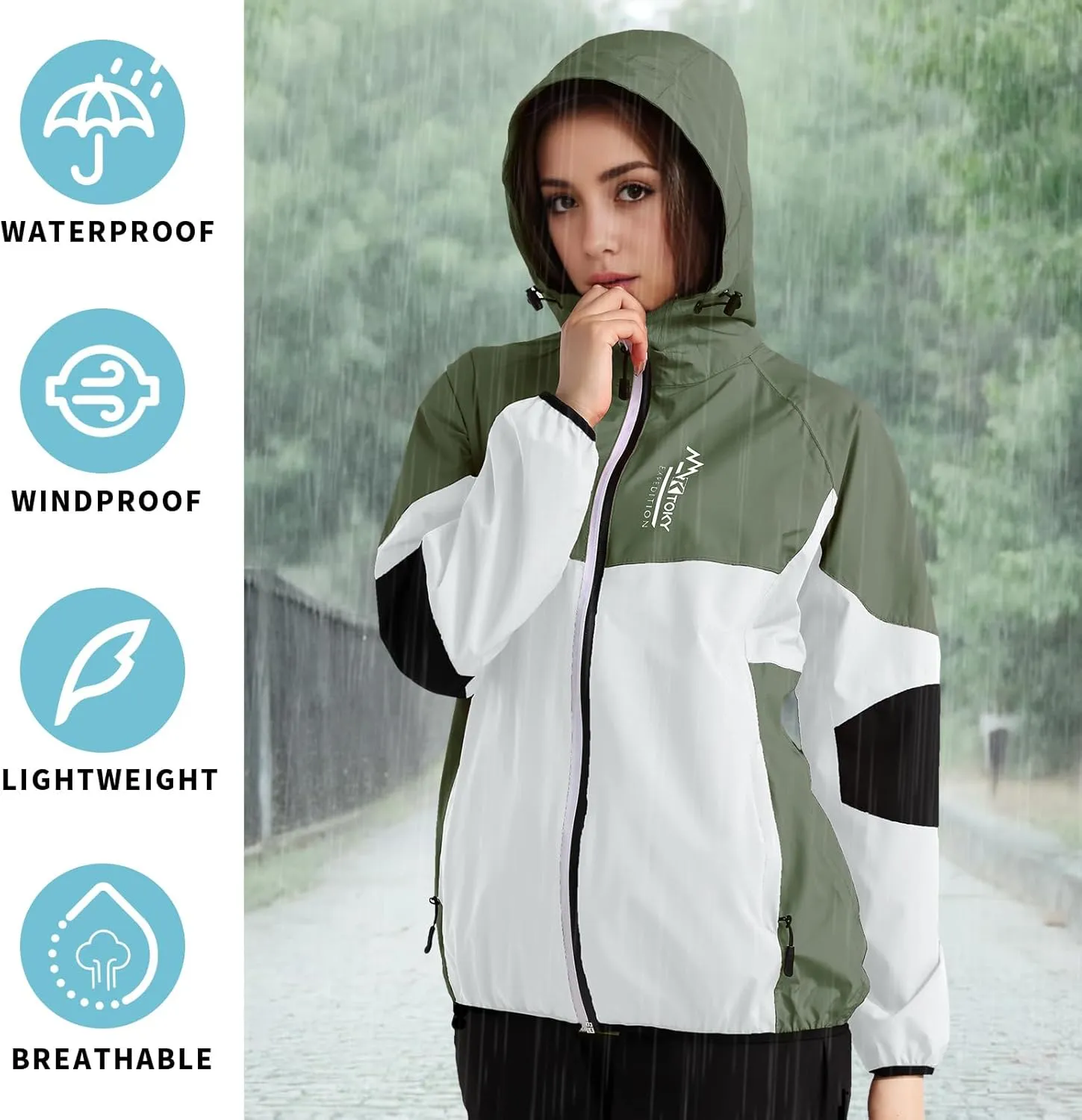 Arasiyama Women's Waterproof Rain Jackets with Hood Raincoat Lightweight Outdoor Jacket Cycling Golf Softshell Windbreaker