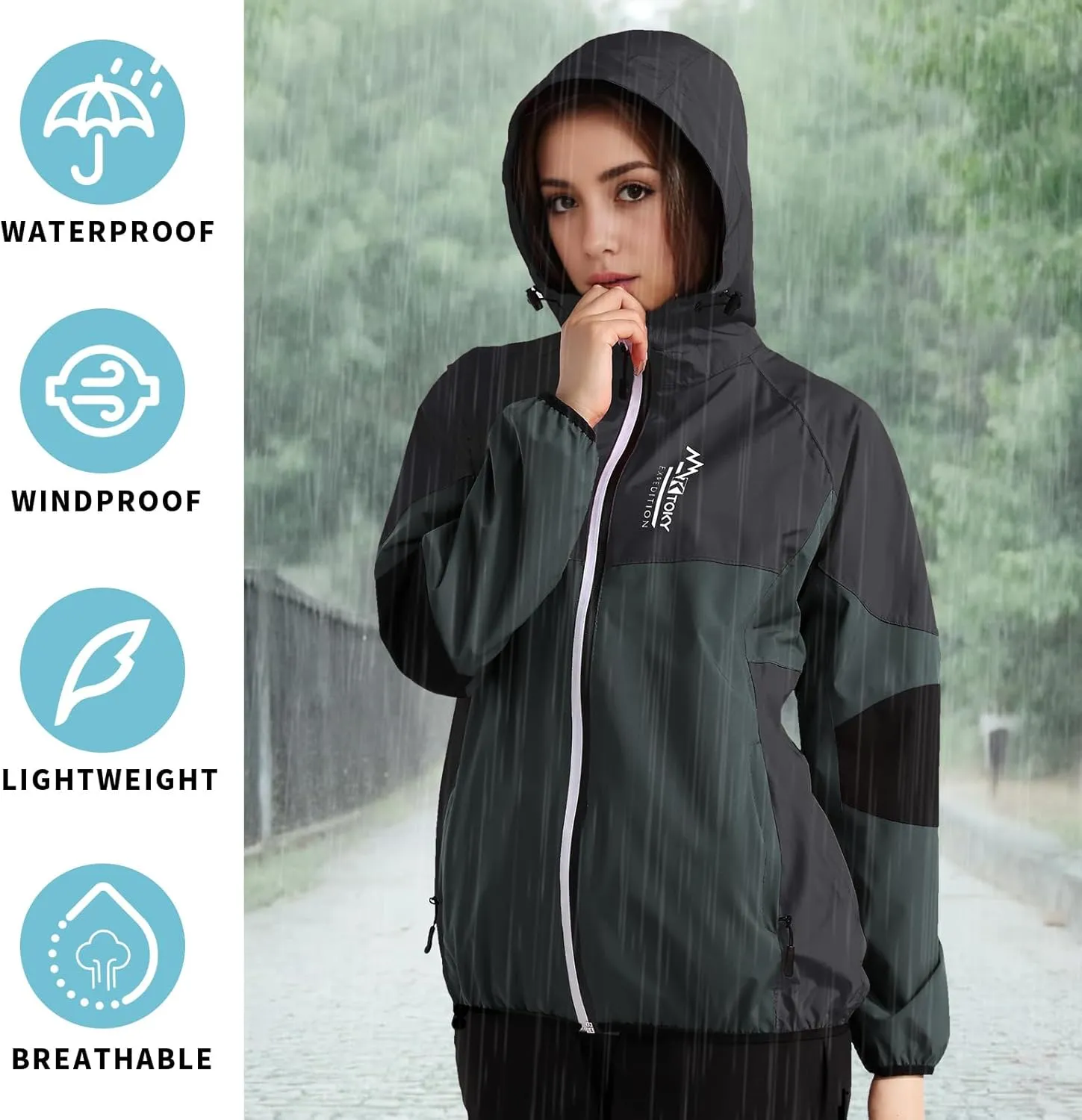 Arasiyama Women's Waterproof Rain Jackets with Hood Raincoat Lightweight Outdoor Jacket Cycling Golf Softshell Windbreaker