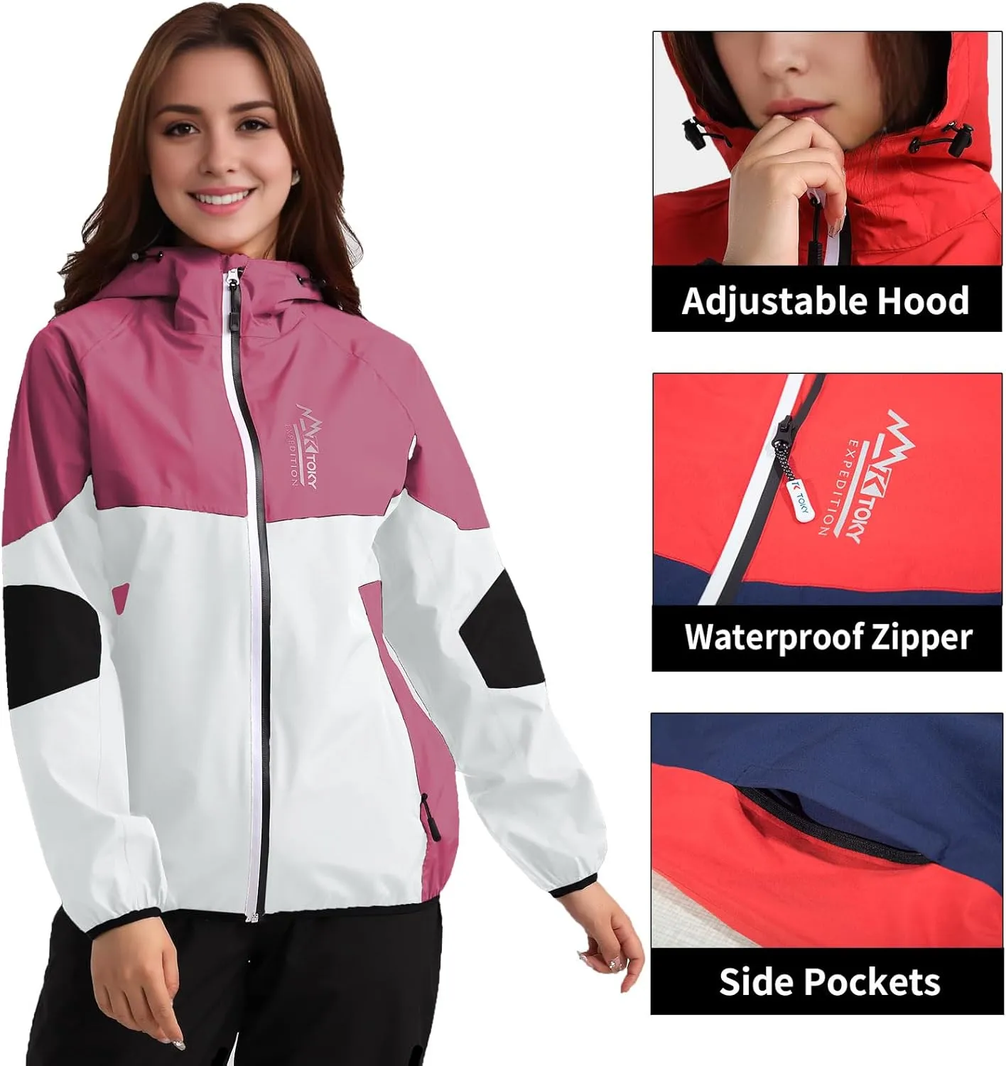 Arasiyama Women's Waterproof Rain Jackets with Hood Raincoat Lightweight Outdoor Jacket Cycling Golf Softshell Windbreaker