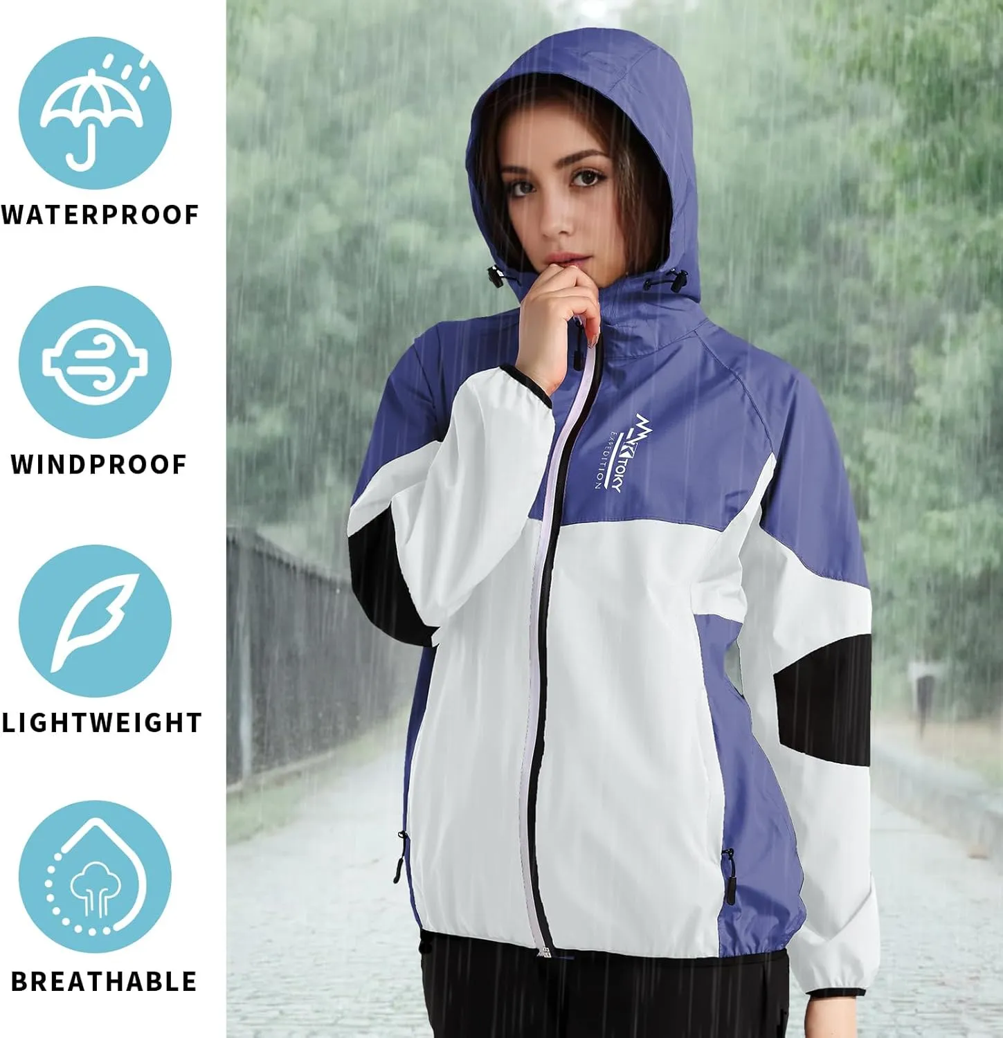 Arasiyama Women's Waterproof Rain Jackets with Hood Raincoat Lightweight Outdoor Jacket Cycling Golf Softshell Windbreaker