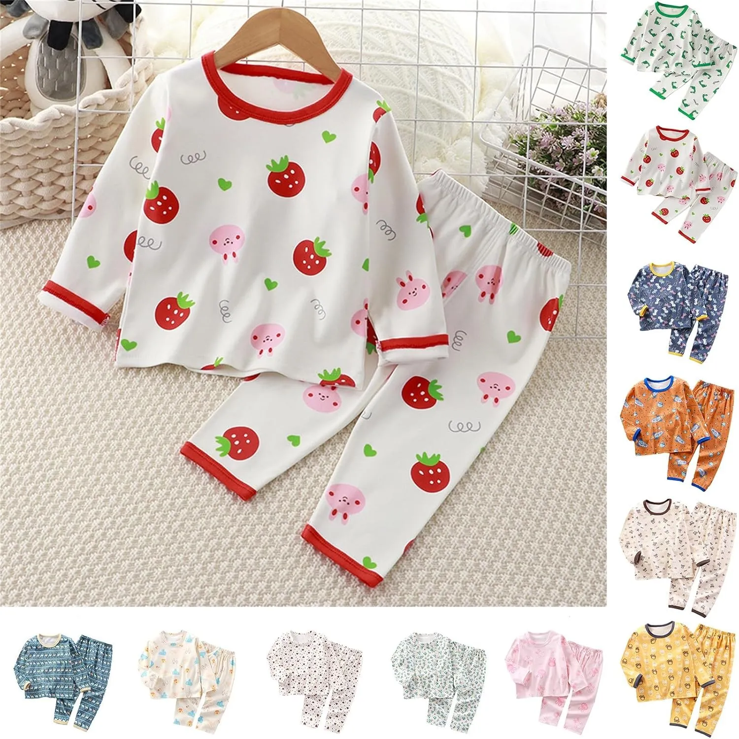 Baby Boys Girls 𝐏ajamas Long Sleeve Snu𝐠 Fit Cotton 𝐏a𝐣ama Set Kids Toddler Cute 𝐏js Sl𝐞epwear Cartoon Loung𝐞wear