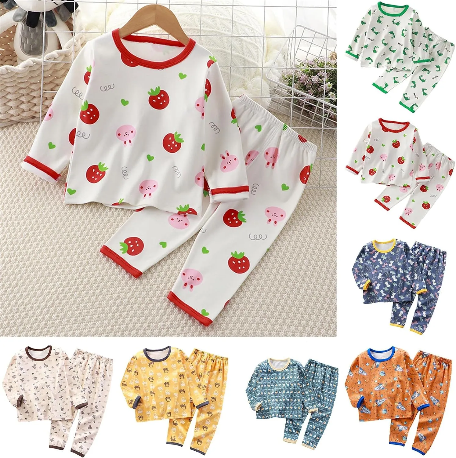 Baby Boys Girls 𝐏ajamas Long Sleeve Snu𝐠 Fit Cotton 𝐏a𝐣ama Set Kids Toddler Cute 𝐏js Sl𝐞epwear Cartoon Loung𝐞wear