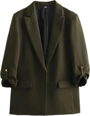 Blazers for Women Casual 2024 Fall Trendy Rolled Hem Work Office Suit Blazers Long Sleeve Solid Color Lapel Jackets