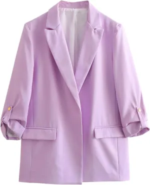Blazers for Women Casual 2024 Fall Trendy Rolled Hem Work Office Suit Blazers Long Sleeve Solid Color Lapel Jackets