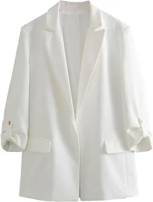 Blazers for Women Casual 2024 Fall Trendy Rolled Hem Work Office Suit Blazers Long Sleeve Solid Color Lapel Jackets