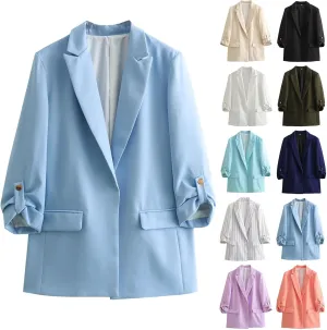 Blazers for Women Casual 2024 Fall Trendy Rolled Hem Work Office Suit Blazers Long Sleeve Solid Color Lapel Jackets