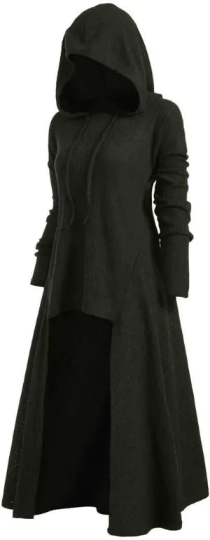 BODOAO Cloak High Low Sweater Dresses for Womens Plus Size Christmas Hooded Lace Up Patchwork Long Sleeve Long Coat Dress