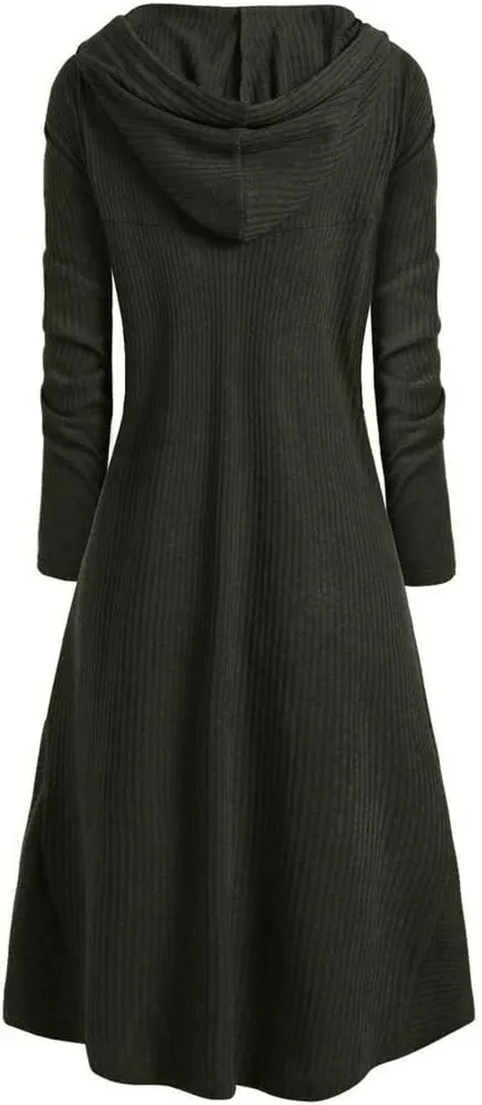 BODOAO Cloak High Low Sweater Dresses for Womens Plus Size Christmas Hooded Lace Up Patchwork Long Sleeve Long Coat Dress
