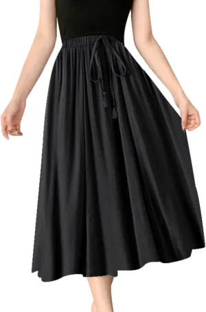 Boho Floral Summer Maxi Skirts Women Elastic High Waist Tiered Pleated Flowy Long Casual Beach Skirt