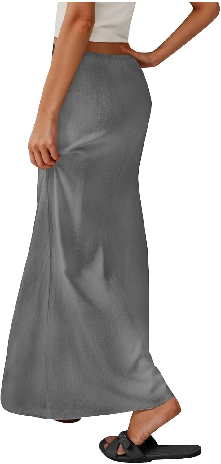 Boho Skirts Women 2025 Maxi Summer Skirts Drawstring Waist Casual Long Skirt Trendy Flowy Skirts for Beach Vacation