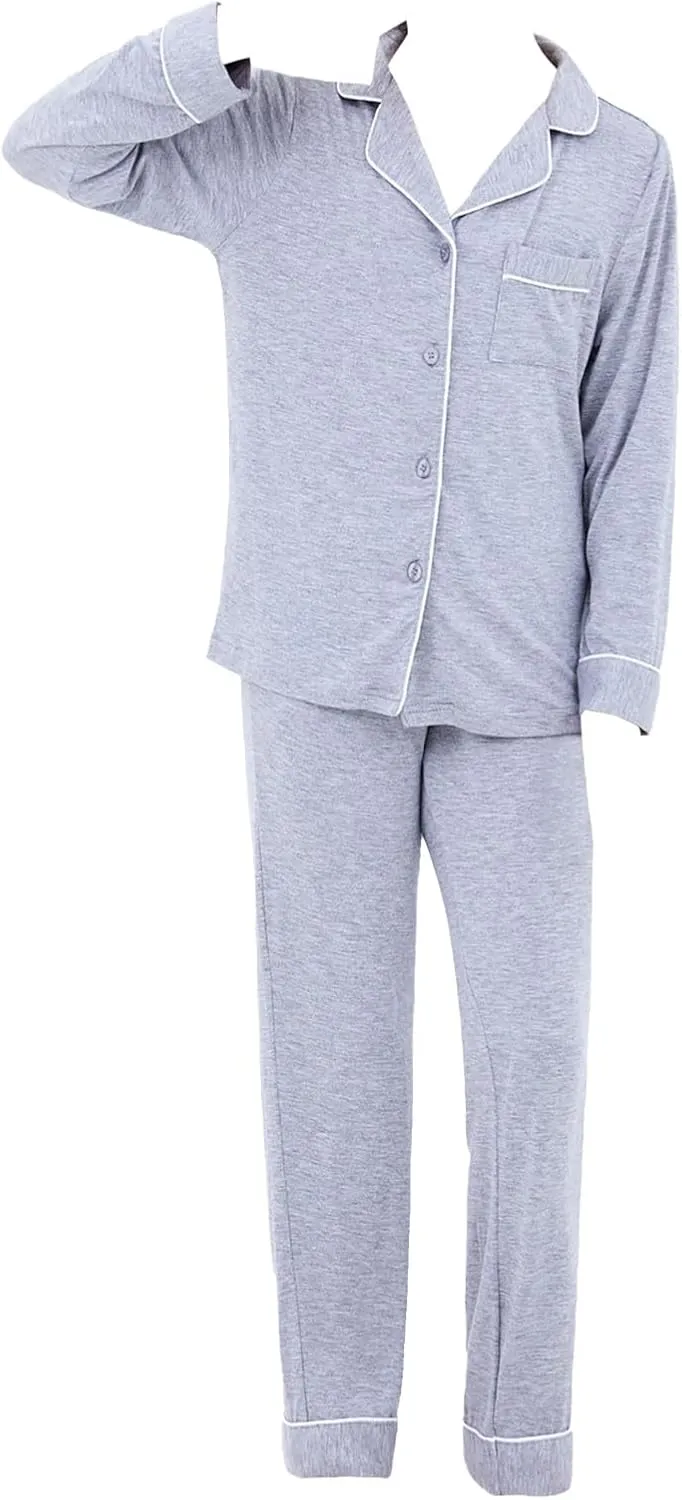Boys Girls 𝐏a𝐣ama Set Solid Button Down Long Sleeve Sl𝐞epwear Cotton 𝐏ajamas for Kids 𝐏js Loung𝐞wear Tops Pants