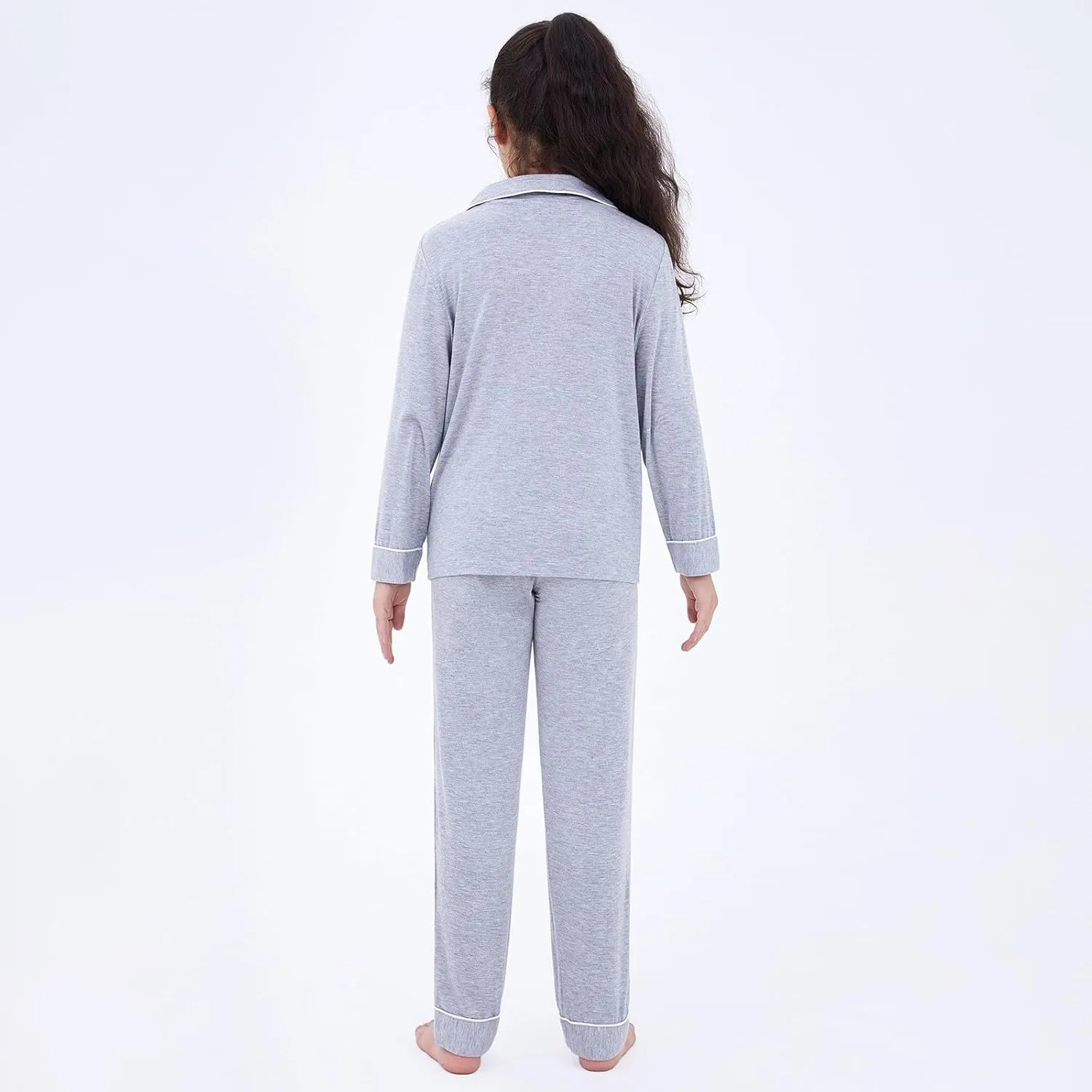 Boys Girls 𝐏a𝐣ama Set Solid Button Down Long Sleeve Sl𝐞epwear Cotton 𝐏ajamas for Kids 𝐏js Loung𝐞wear Tops Pants