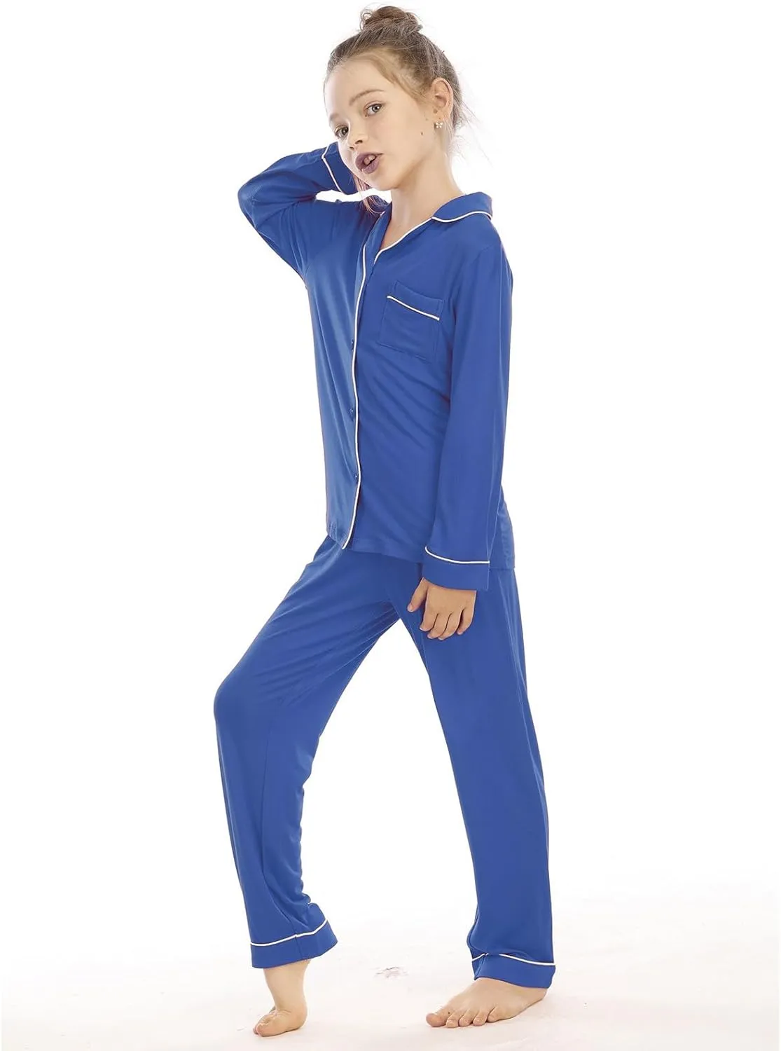 Boys Girls 𝐏a𝐣ama Set Solid Button Down Long Sleeve Sl𝐞epwear Cotton 𝐏ajamas for Kids 𝐏js Loung𝐞wear Tops Pants