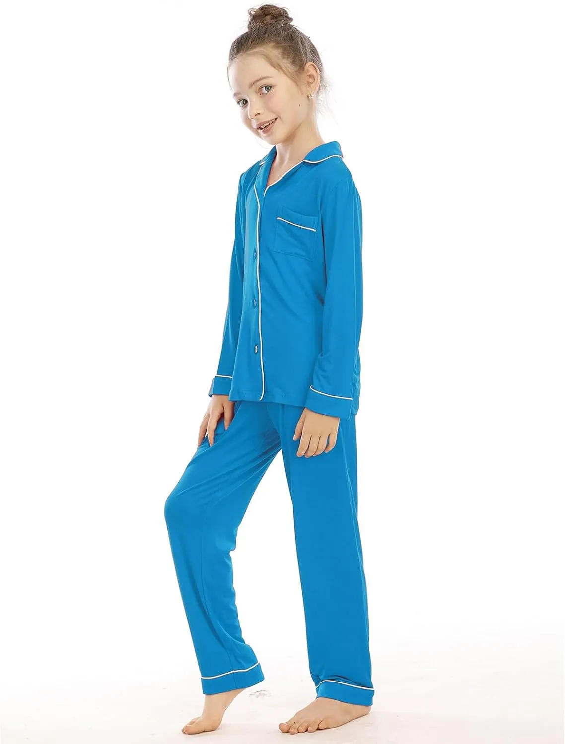 Boys Girls 𝐏a𝐣ama Set Solid Button Down Long Sleeve Sl𝐞epwear Cotton 𝐏ajamas for Kids 𝐏js Loung𝐞wear Tops Pants