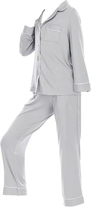 Boys Girls 𝐏a𝐣ama Set Solid Button Down Long Sleeve Sl𝐞epwear Cotton 𝐏ajamas for Kids 𝐏js Loung𝐞wear Tops Pants