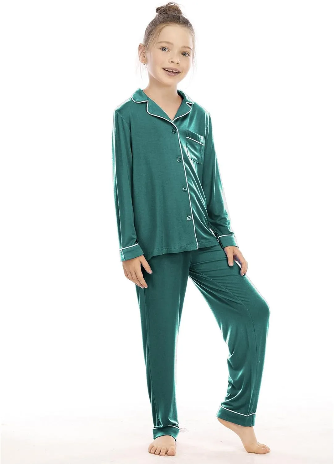 Boys Girls 𝐏a𝐣ama Set Solid Button Down Long Sleeve Sl𝐞epwear Cotton 𝐏ajamas for Kids 𝐏js Loung𝐞wear Tops Pants