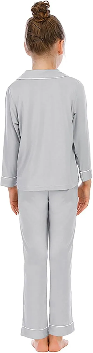 Boys Girls 𝐏a𝐣ama Set Solid Button Down Long Sleeve Sl𝐞epwear Cotton 𝐏ajamas for Kids 𝐏js Loung𝐞wear Tops Pants