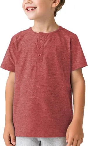 Boys Short Sleeve Henley Shirts Kids Cotton Crew Neck Basic Tees Soft T-Shirts