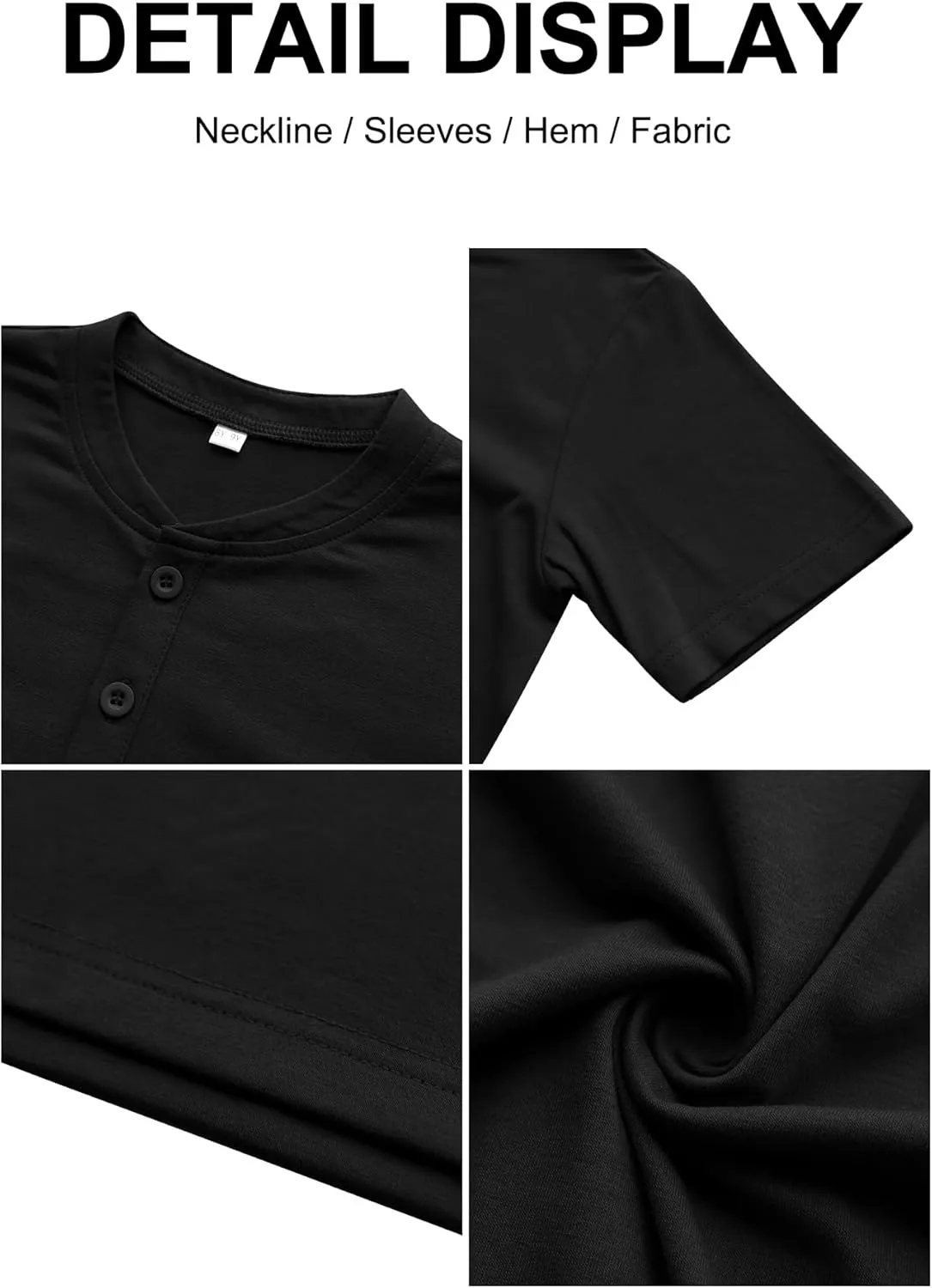 Boys Short Sleeve Henley Shirts Kids Cotton Crew Neck Basic Tees Soft T-Shirts