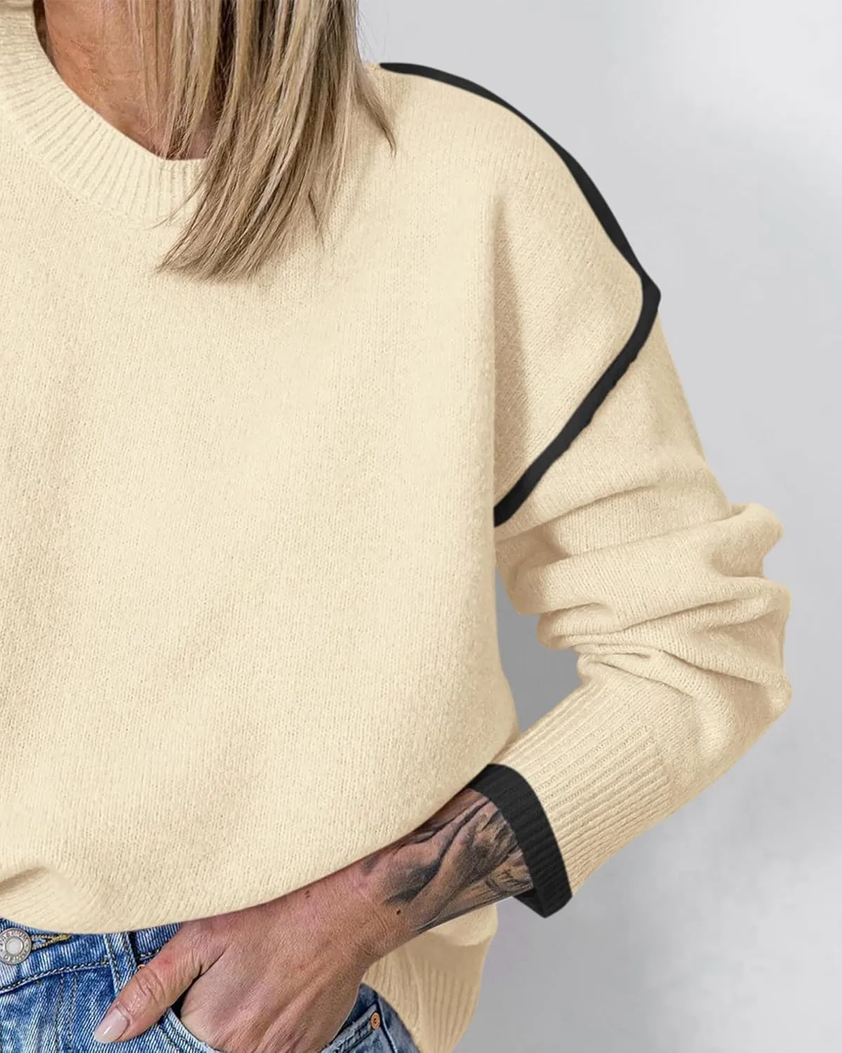 BTFBM Fall Sweaters for Women 2025 Trendy Casual Crew Neck Long Sleeve Loose Ribbed Knit Sweater Pullover Jumper Tops
