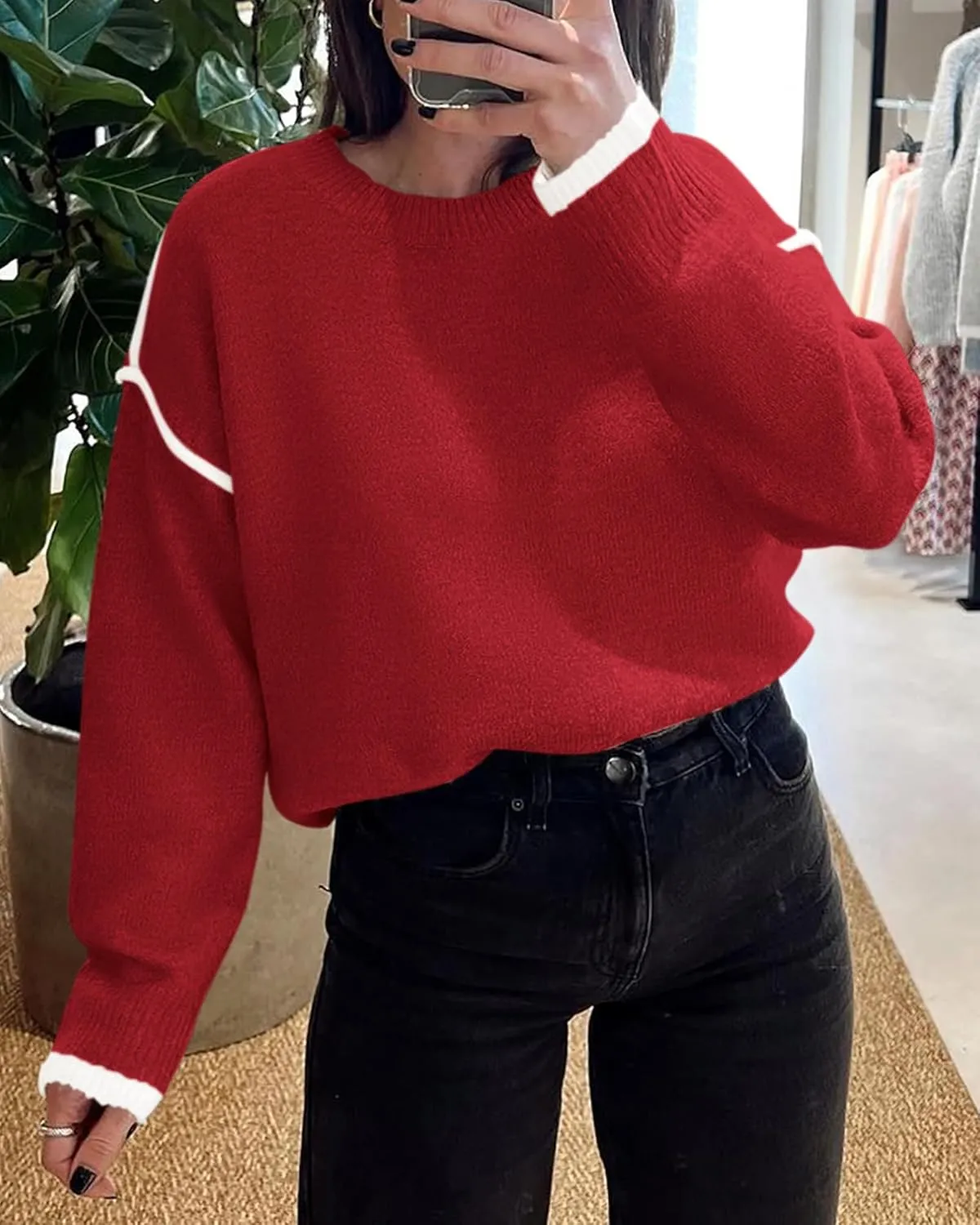 BTFBM Fall Sweaters for Women 2025 Trendy Casual Crew Neck Long Sleeve Loose Ribbed Knit Sweater Pullover Jumper Tops