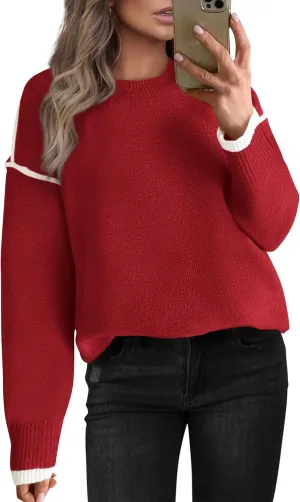 BTFBM Fall Sweaters for Women 2025 Trendy Casual Crew Neck Long Sleeve Loose Ribbed Knit Sweater Pullover Jumper Tops
