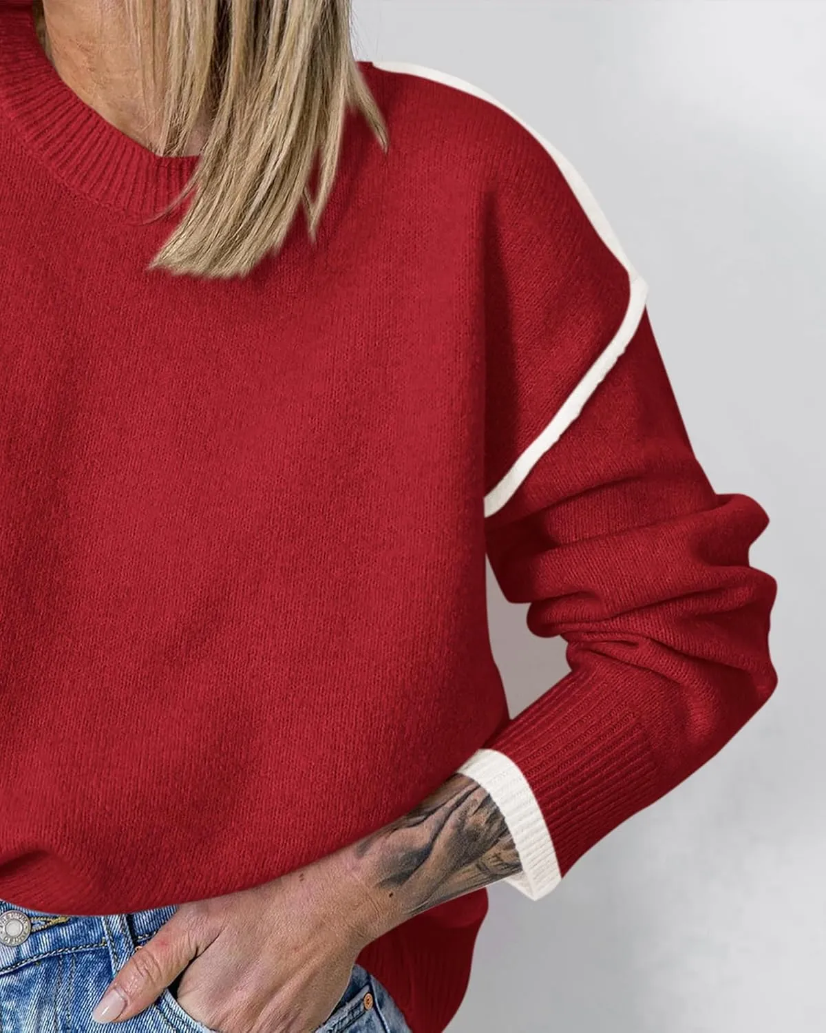 BTFBM Fall Sweaters for Women 2025 Trendy Casual Crew Neck Long Sleeve Loose Ribbed Knit Sweater Pullover Jumper Tops