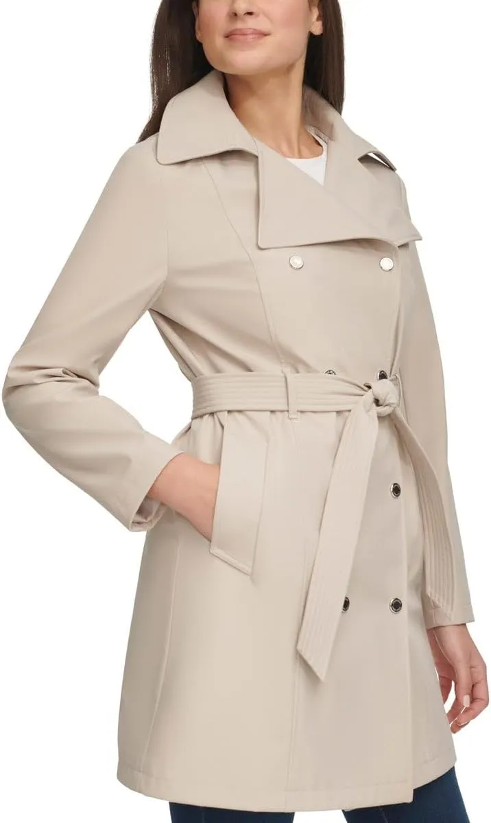 Calvin Klein Women's Trench Coat - Mid-Length Jacket with Detachable Hood - Belted Overcoat