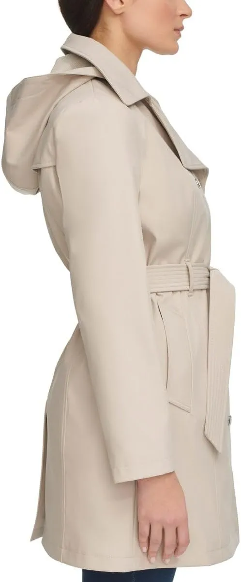 Calvin Klein Women's Trench Coat - Mid-Length Jacket with Detachable Hood - Belted Overcoat