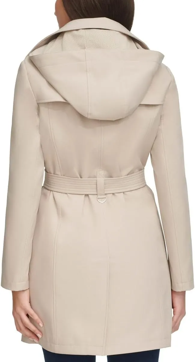 Calvin Klein Women's Trench Coat - Mid-Length Jacket with Detachable Hood - Belted Overcoat