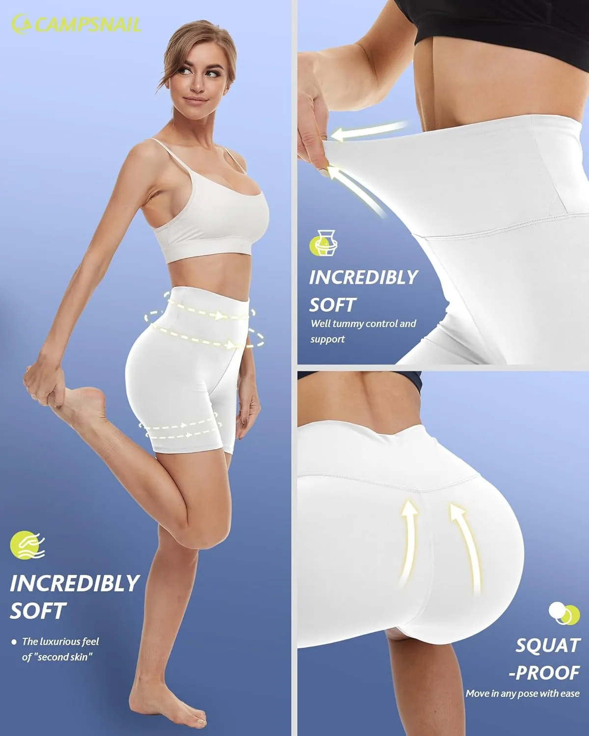 CAMPSNAIL 4 Pack Biker Shorts for Women High Waist - 5"/8" Tummy Control Soft Athletic Yoga Workout Running Gym Shorts