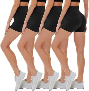 CAMPSNAIL 4 Pack Biker Shorts for Women High Waist - 5"/8" Tummy Control Soft Athletic Yoga Workout Running Gym Shorts