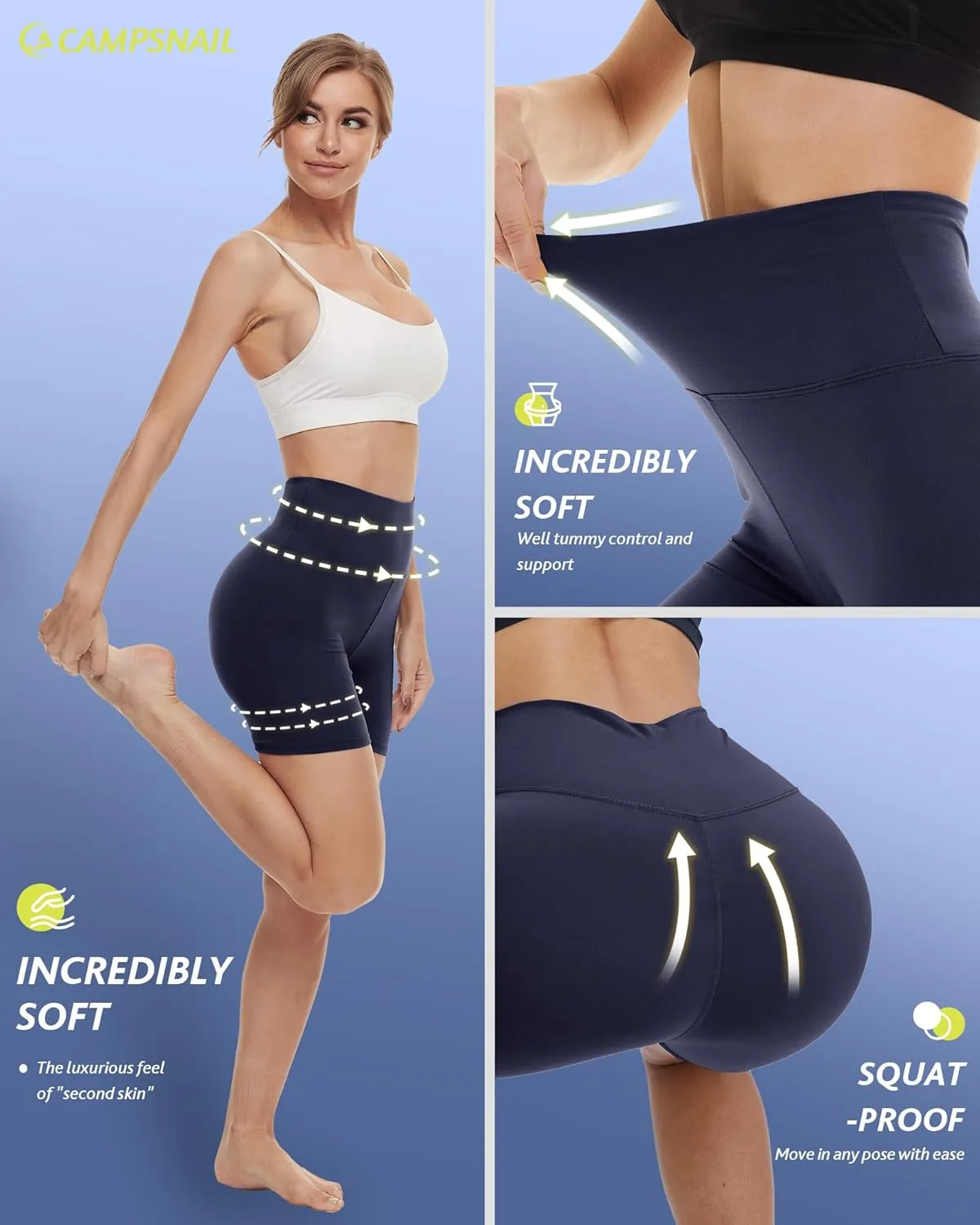 CAMPSNAIL 4 Pack Biker Shorts for Women High Waist - 5"/8" Tummy Control Soft Athletic Yoga Workout Running Gym Shorts