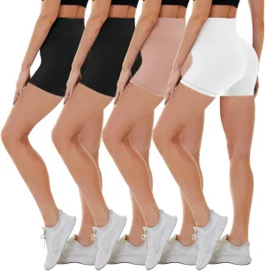 CAMPSNAIL 4 Pack Biker Shorts for Women High Waist - 5"/8" Tummy Control Soft Athletic Yoga Workout Running Gym Shorts