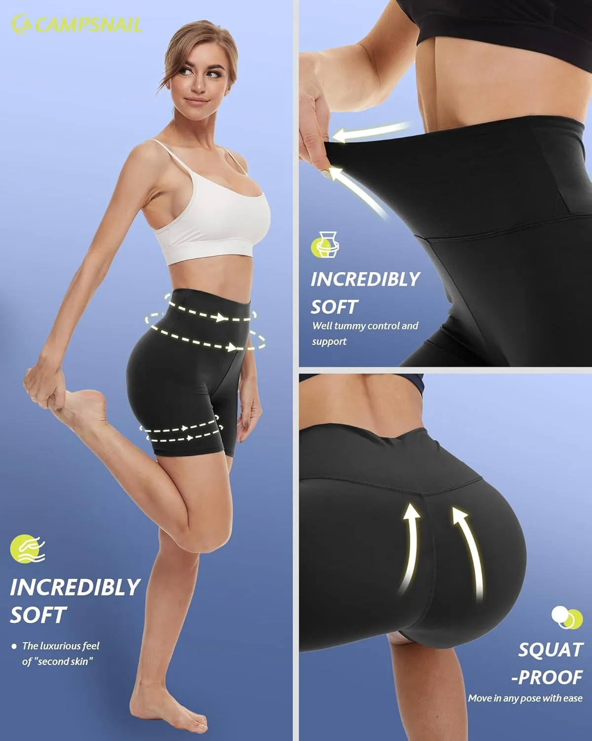 CAMPSNAIL 4 Pack Biker Shorts for Women High Waist - 5"/8" Tummy Control Soft Athletic Yoga Workout Running Gym Shorts