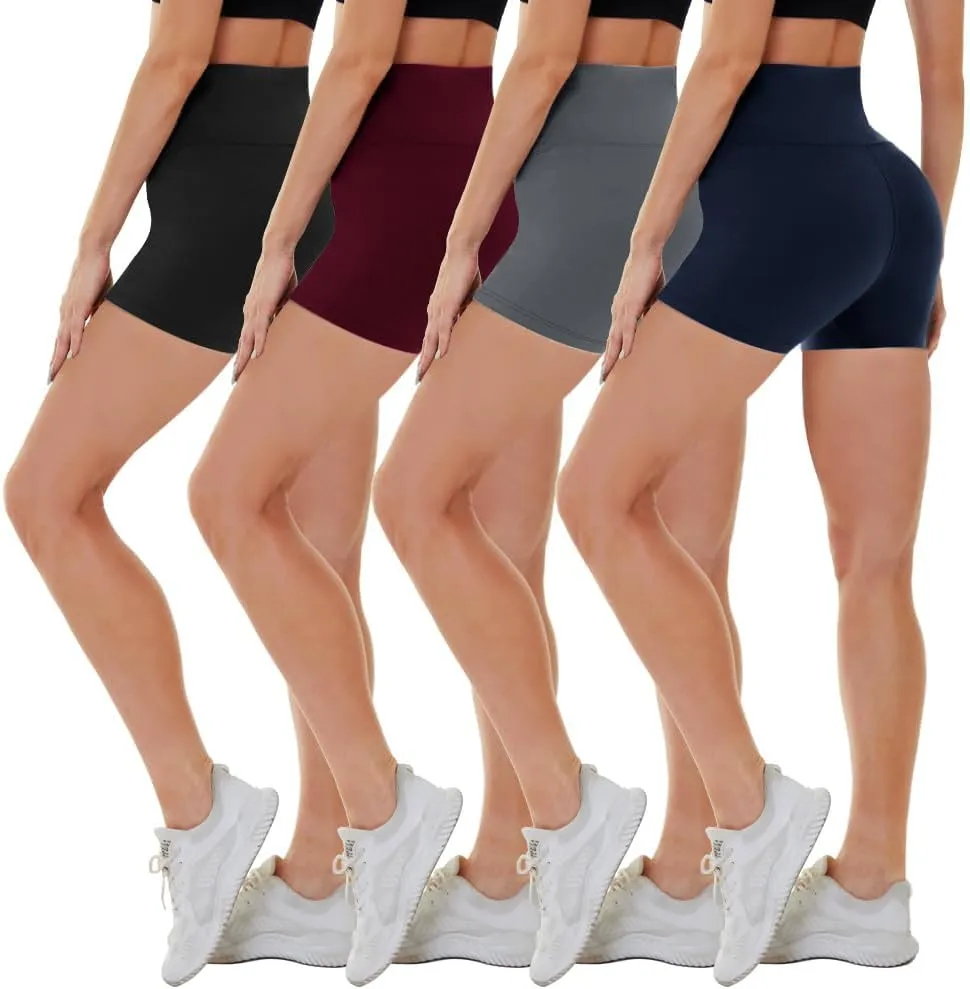 CAMPSNAIL 4 Pack Biker Shorts for Women High Waist - 5"/8" Tummy Control Soft Athletic Yoga Workout Running Gym Shorts