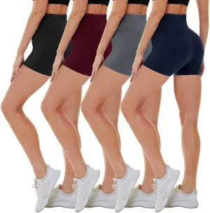 CAMPSNAIL 4 Pack Biker Shorts for Women High Waist - 5"/8" Tummy Control Soft Athletic Yoga Workout Running Gym Shorts