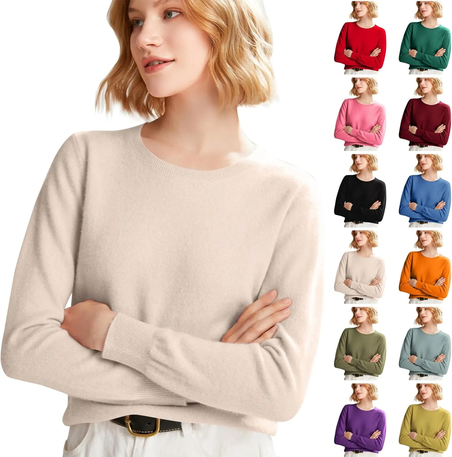 Cashmere Sweaters for Women Long Sleeve Causal Pullover Tops Soft Warm Cozy Lightweight Thin Spring Knit Sweaters
