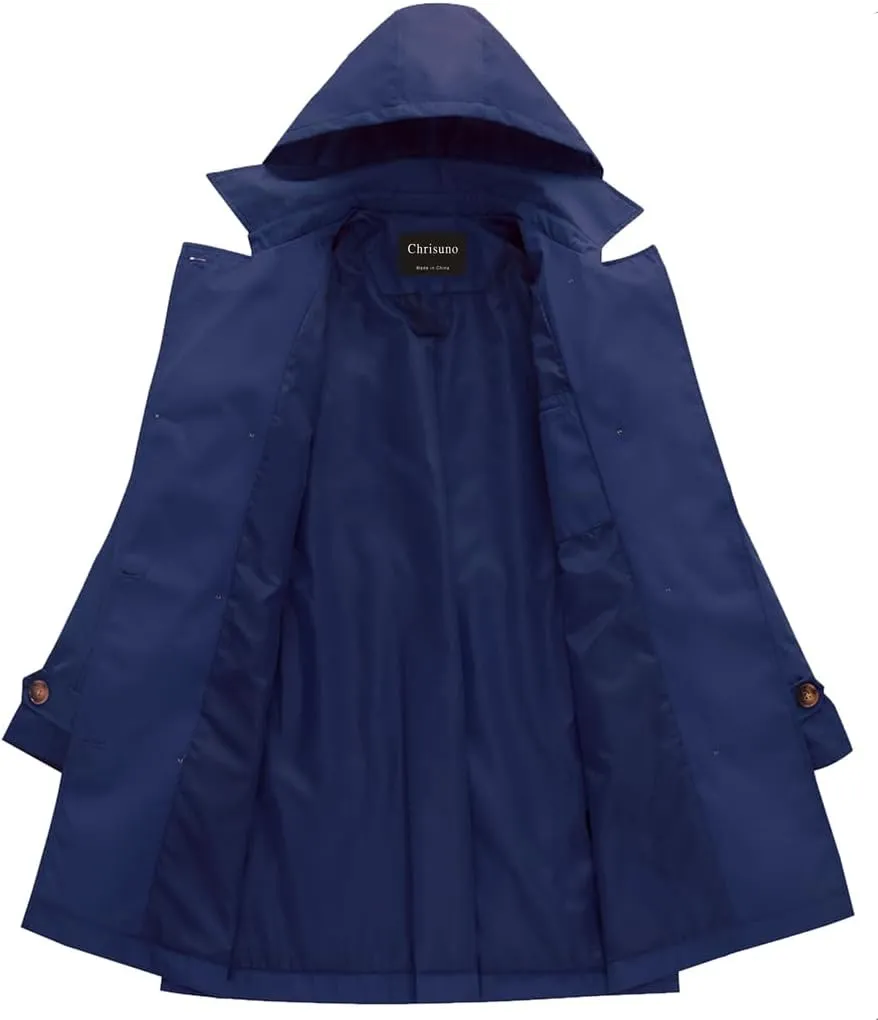 Chrisuno Women's Plus Size Double Breasted Trench Coats Mid-Length Belted Overcoat Dress Jacket with Detachable Hood